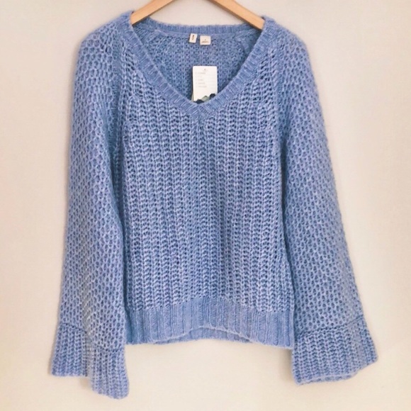Anthropologie Moth Blue Bell Sleeve Sweater - Picture 4 of 8